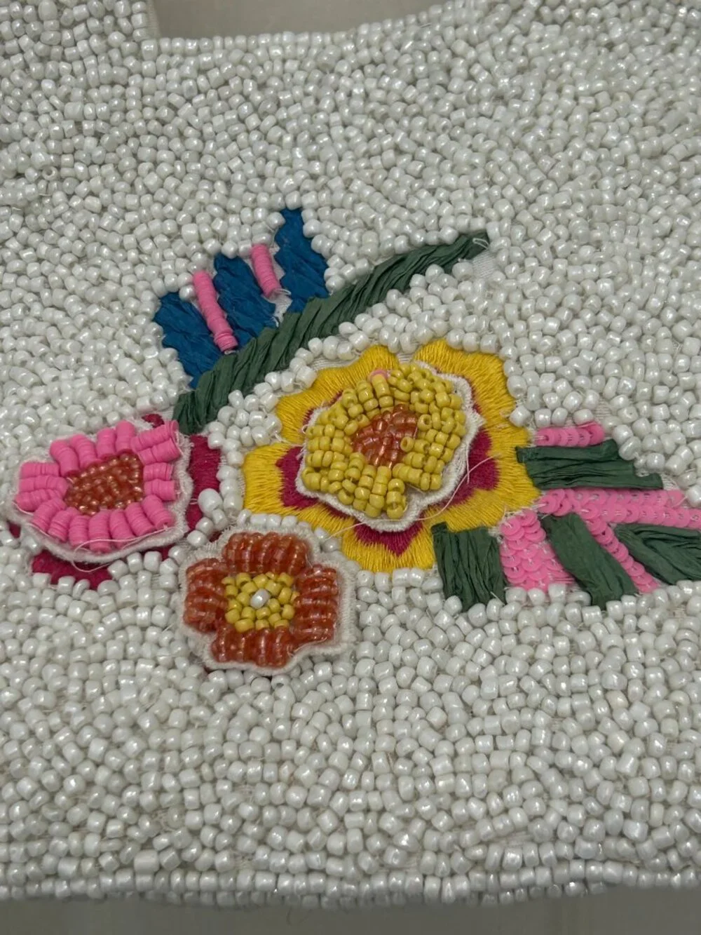 Beaded Sequin Bag Hummingbird Colorful Spring Flowers Top Handle Made in India